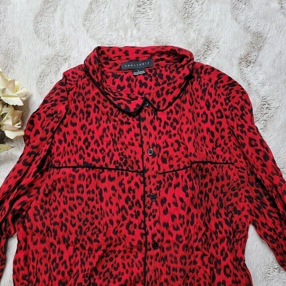 Sanctuary Red Cheetah Leopard Print Button Up Blouse Long Sleeve Size L - Picture 2 of 11